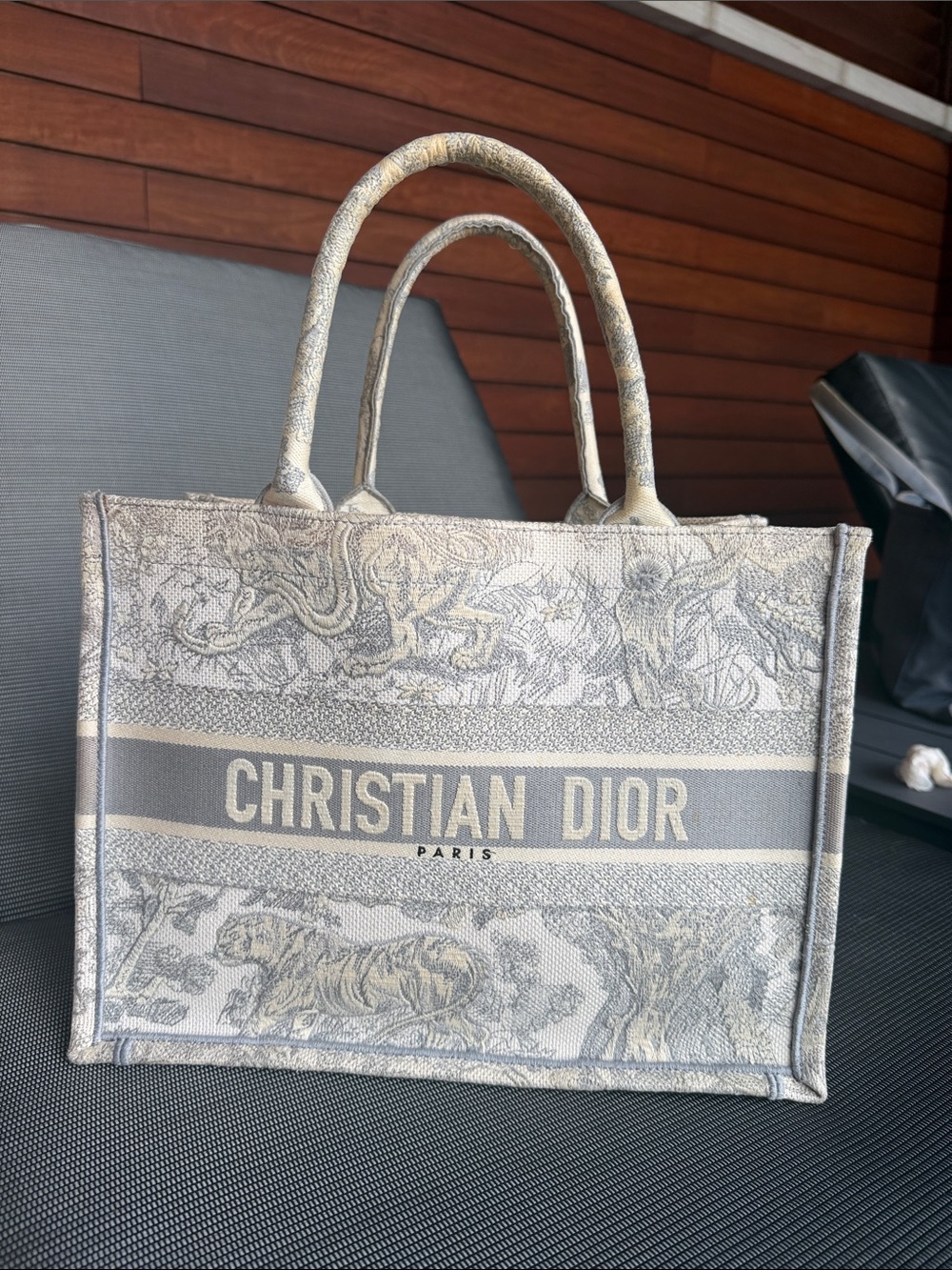 Dior Beige and Gray Embroidered Logo Messenger Bag